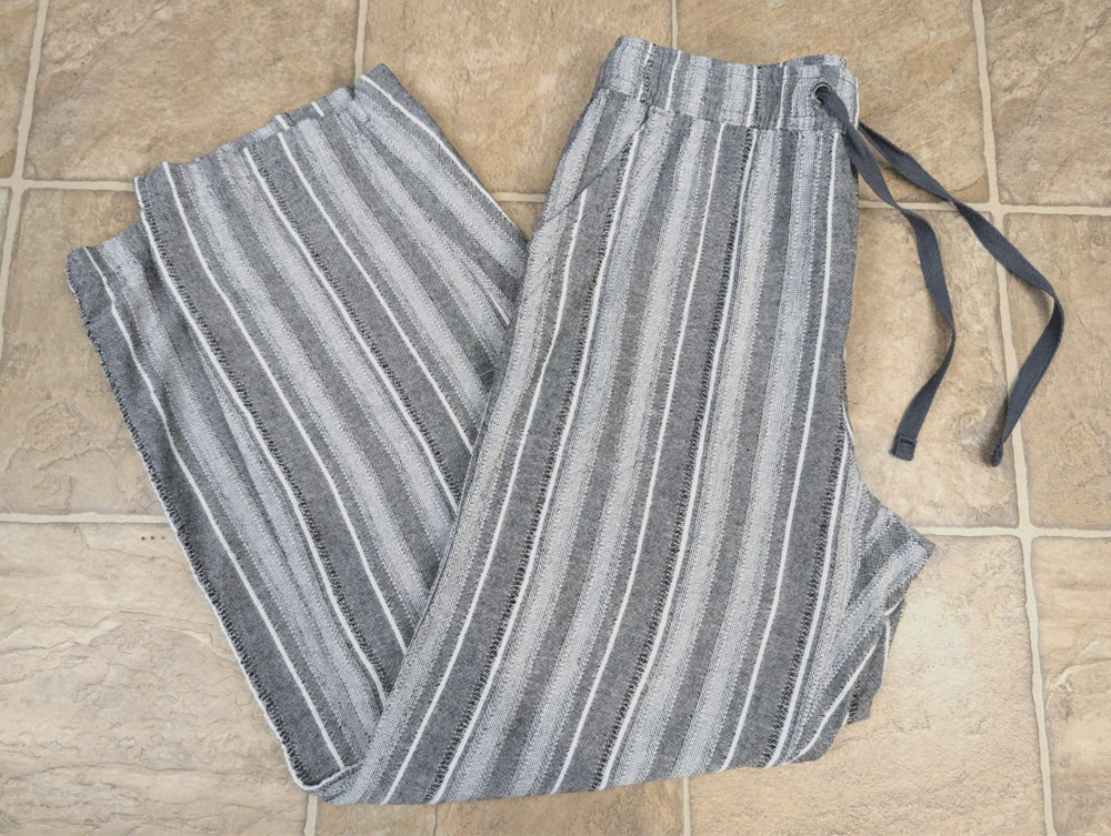 Dash sz S Linen Blend Pants black white stripes pull on high rise women 4240